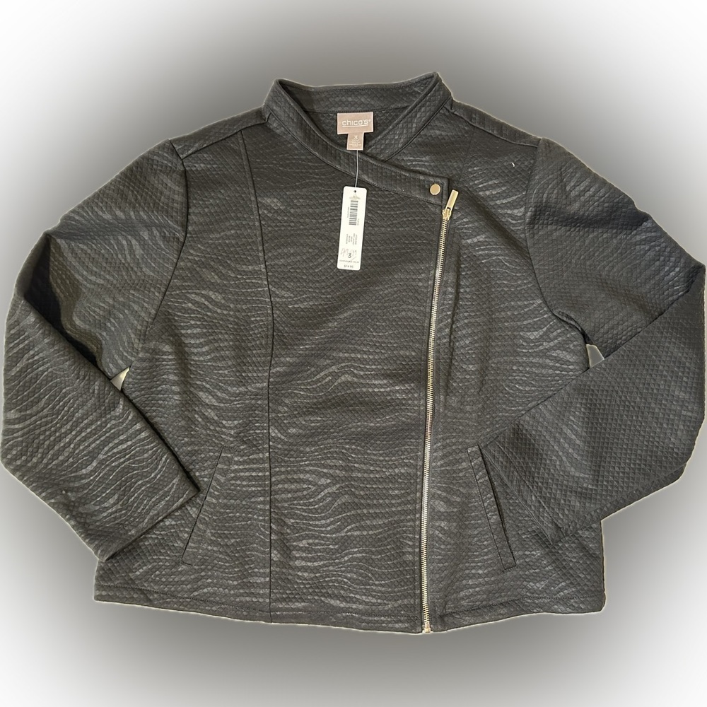 Chico's Jacquard Knit Moto Jacket Crop Black Size 3 Womens 16/18‎ XL